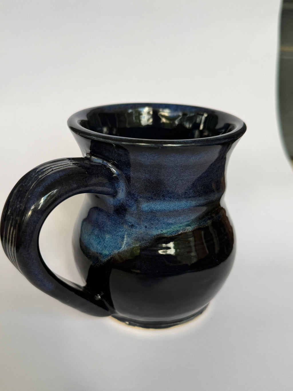 Midnight Aurora Mug — Handmade Stoneware in Glossy Black & Electric Blue 10-12oz