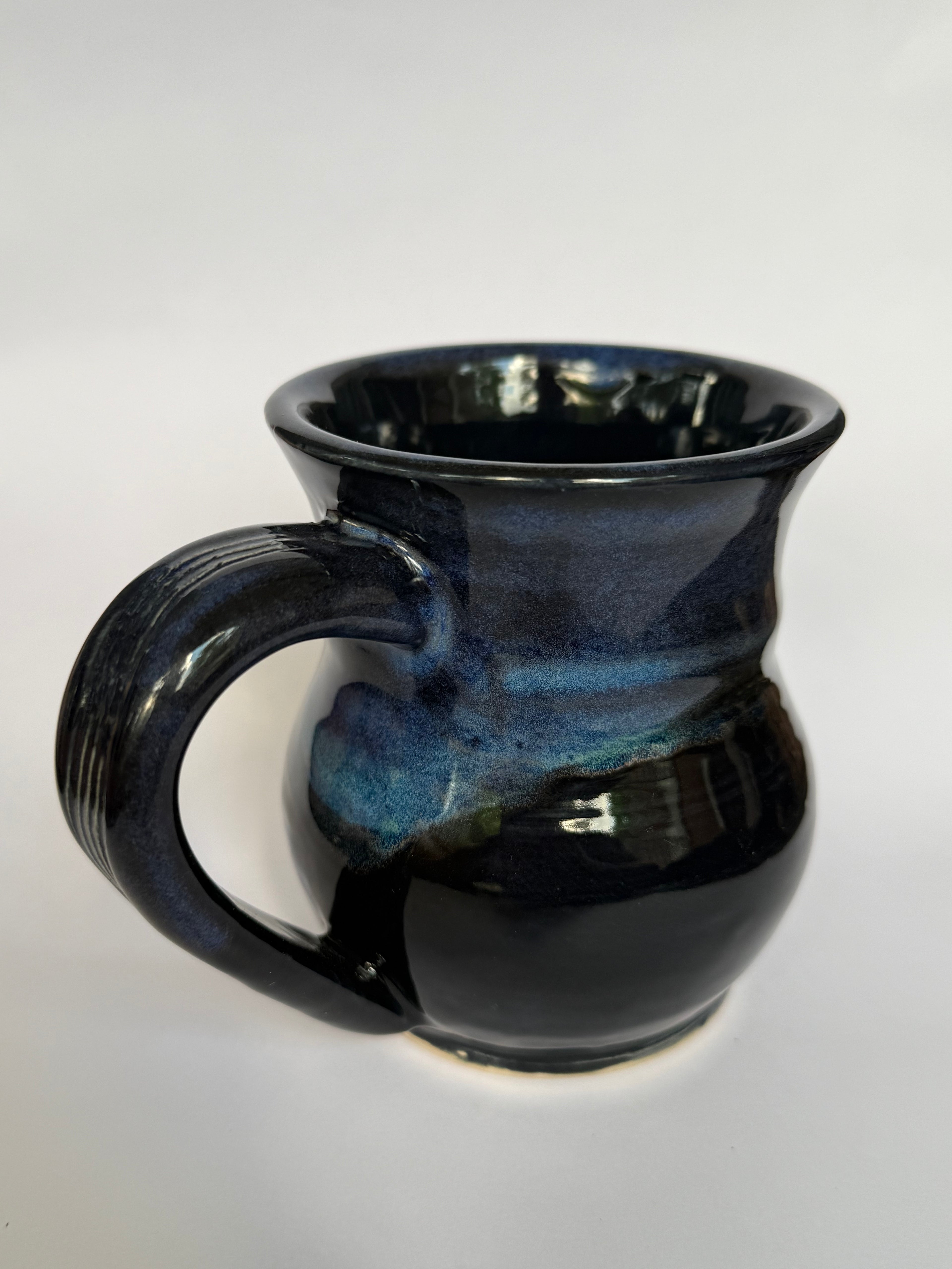 Midnight Aurora Mug — Handmade Stoneware in Glossy Black & Electric Blue 10-12oz