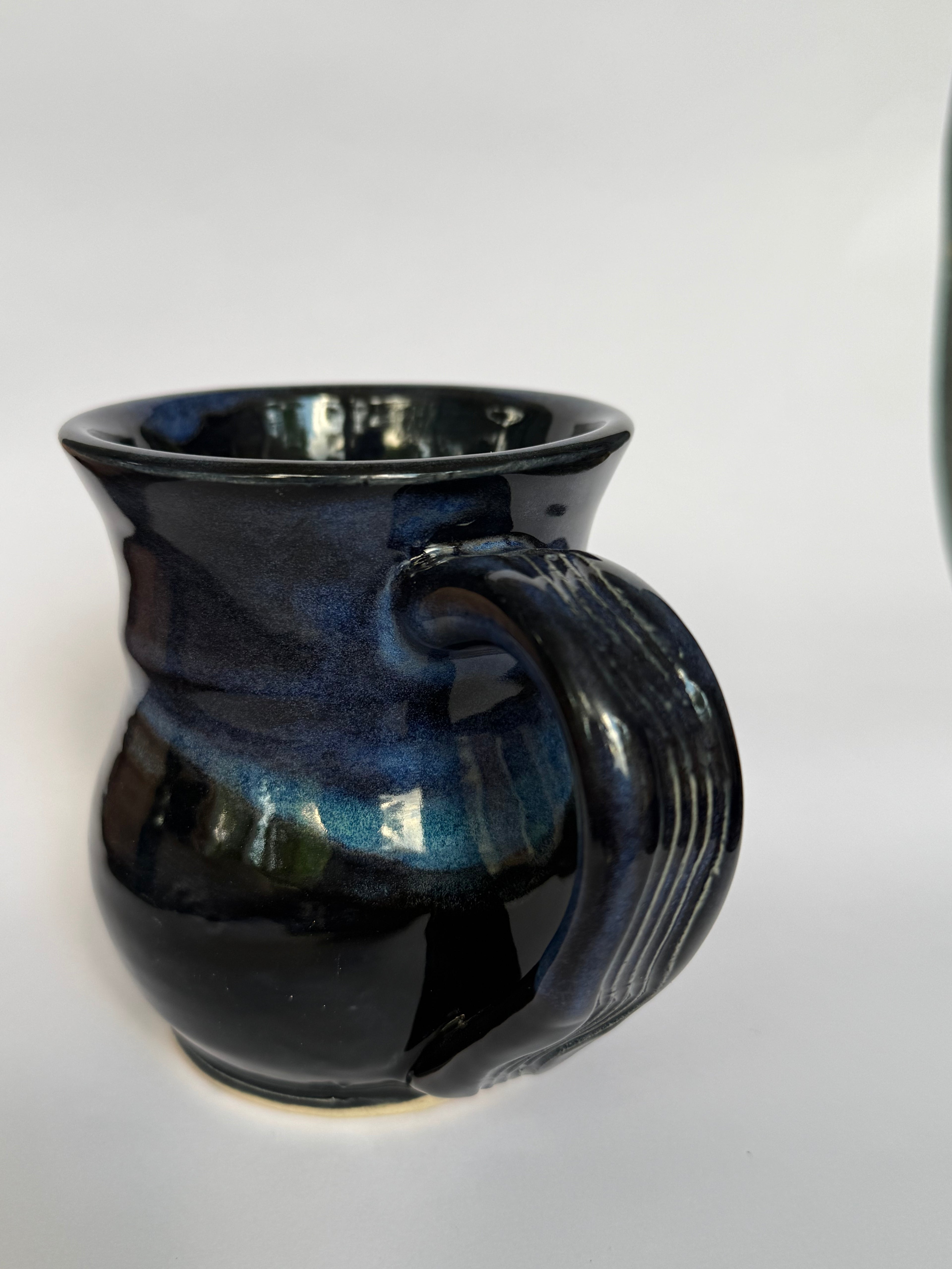 Midnight Aurora Mug — Handmade Stoneware in Glossy Black & Electric Blue 10-12oz