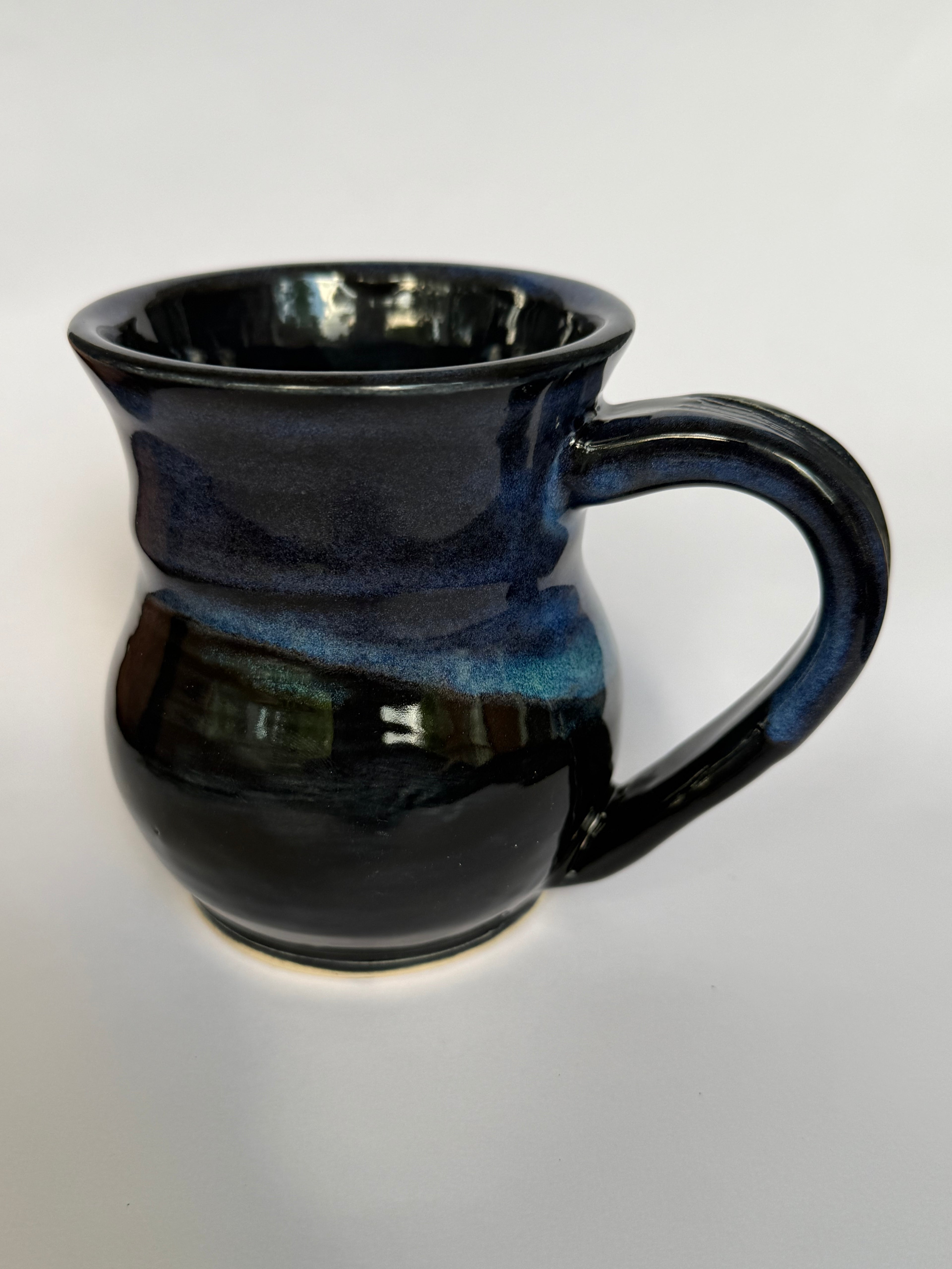 Midnight Aurora Mug — Handmade Stoneware in Glossy Black & Electric Blue 10-12oz