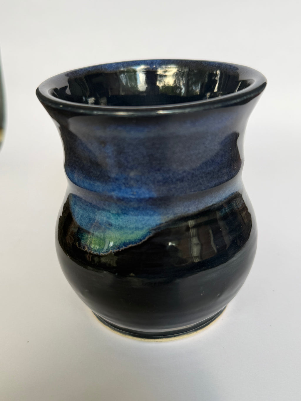 Midnight Aurora Mug — Handmade Stoneware in Glossy Black & Electric Blue 10-12oz
