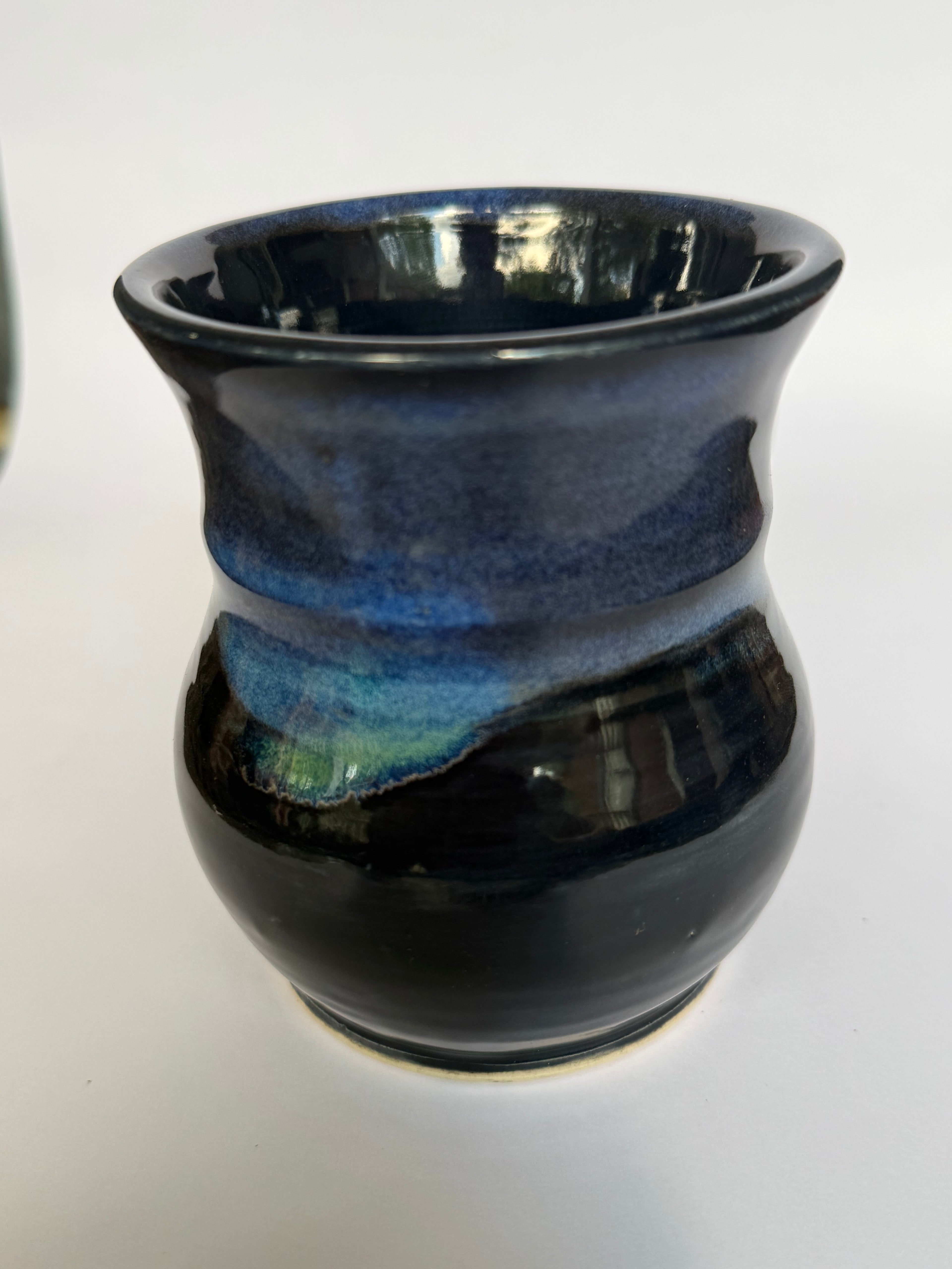 Midnight Aurora Mug — Handmade Stoneware in Glossy Black & Electric Blue 10-12oz
