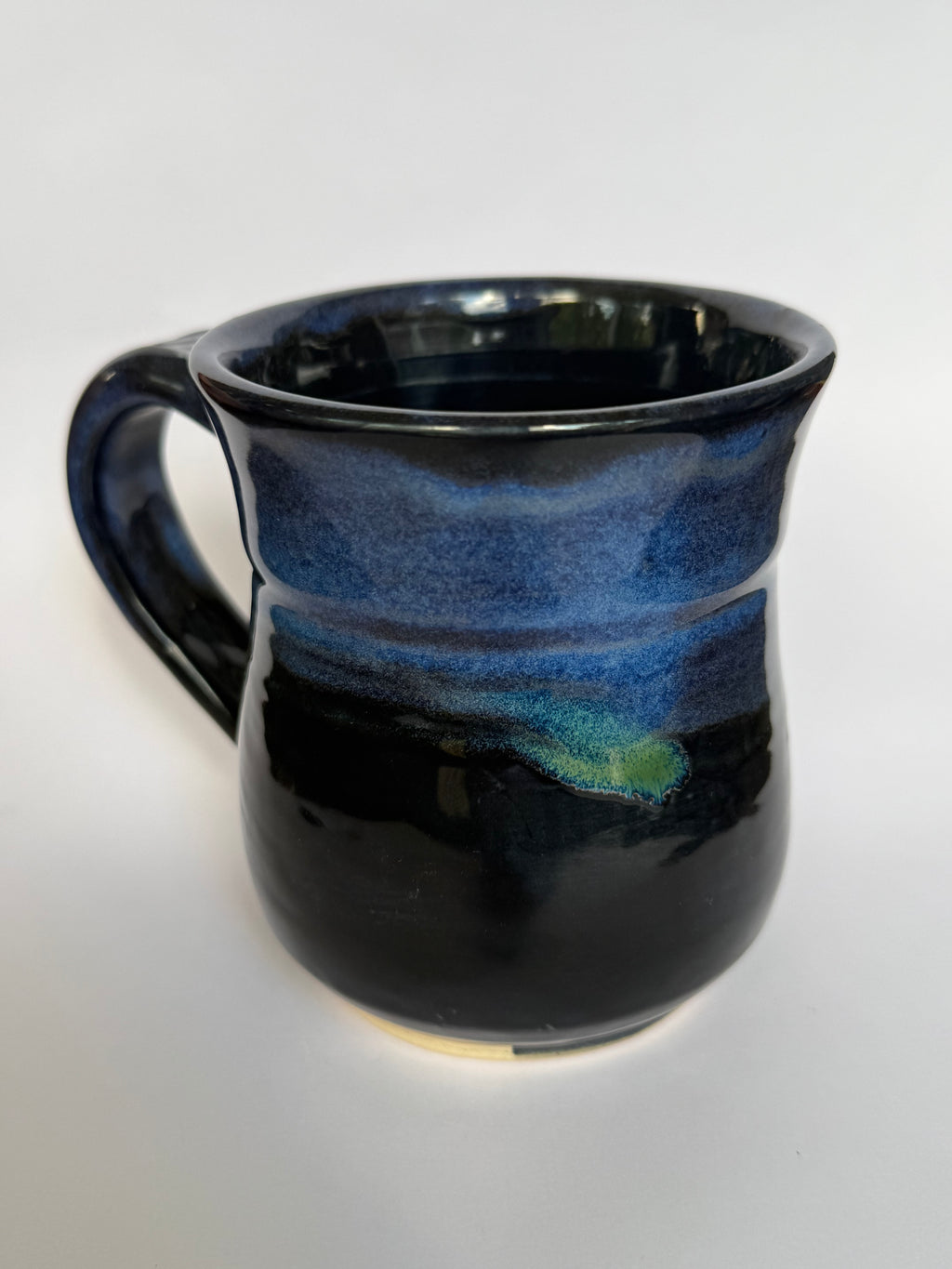 Midnight Aurora Mug — Handmade Stoneware in Glossy Black & Electric Blue and Green 10-12oz (Copy)
