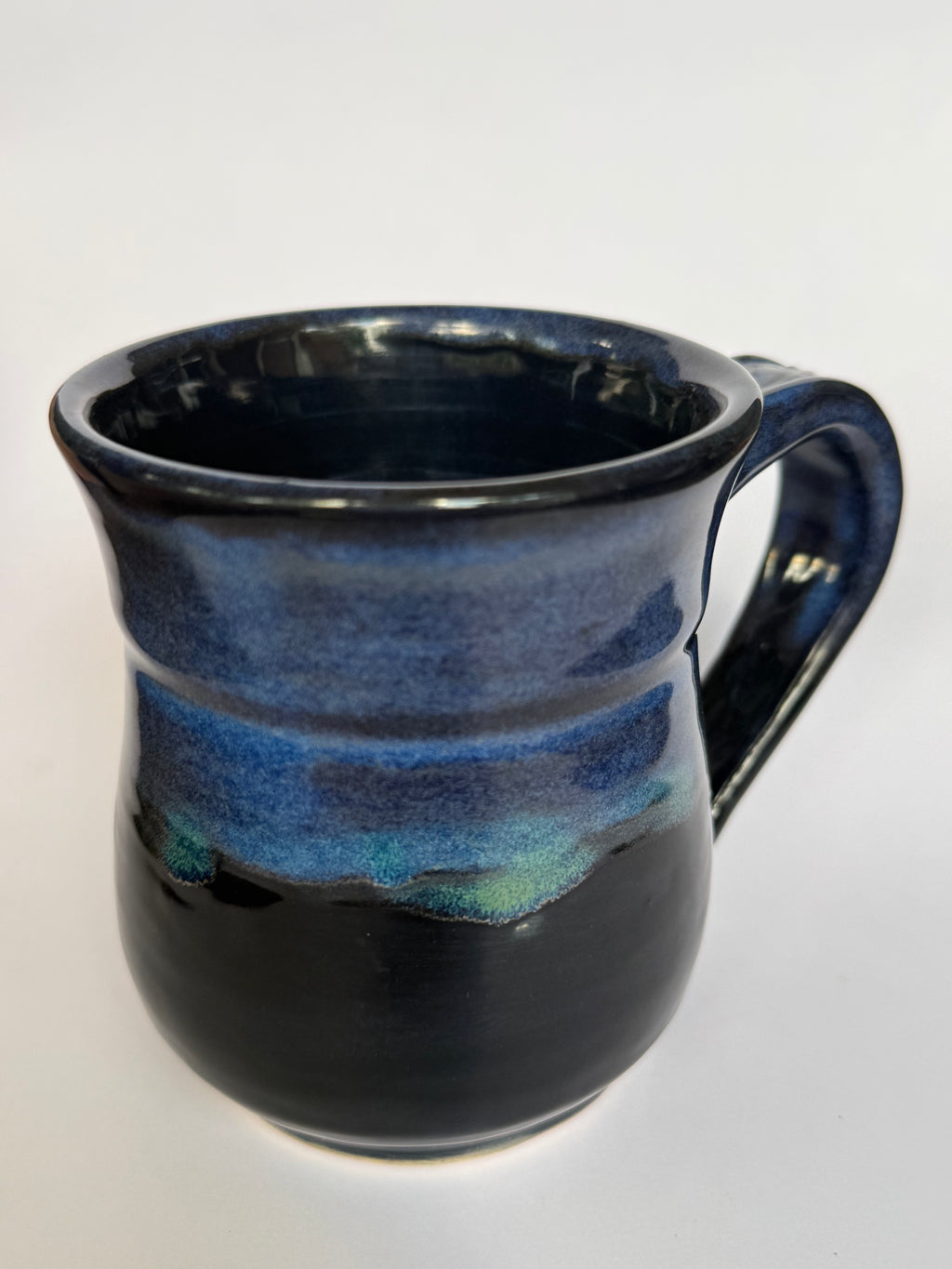 Midnight Aurora Mug — Handmade Stoneware in Glossy Black & Electric Blue and Green 10-12oz (Copy)