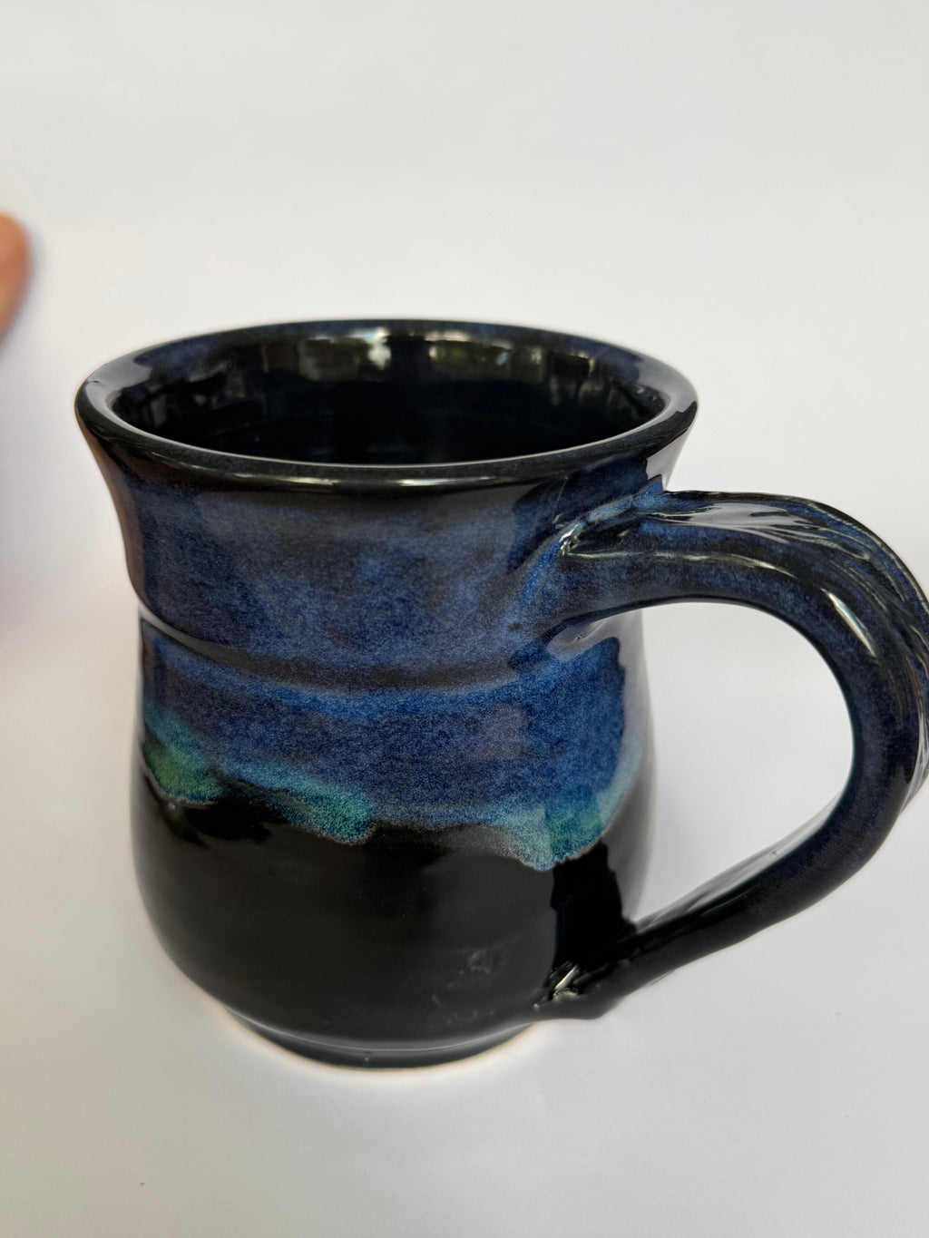 Midnight Aurora Mug — Handmade Stoneware in Glossy Black & Electric Blue and Green 10-12oz (Copy)
