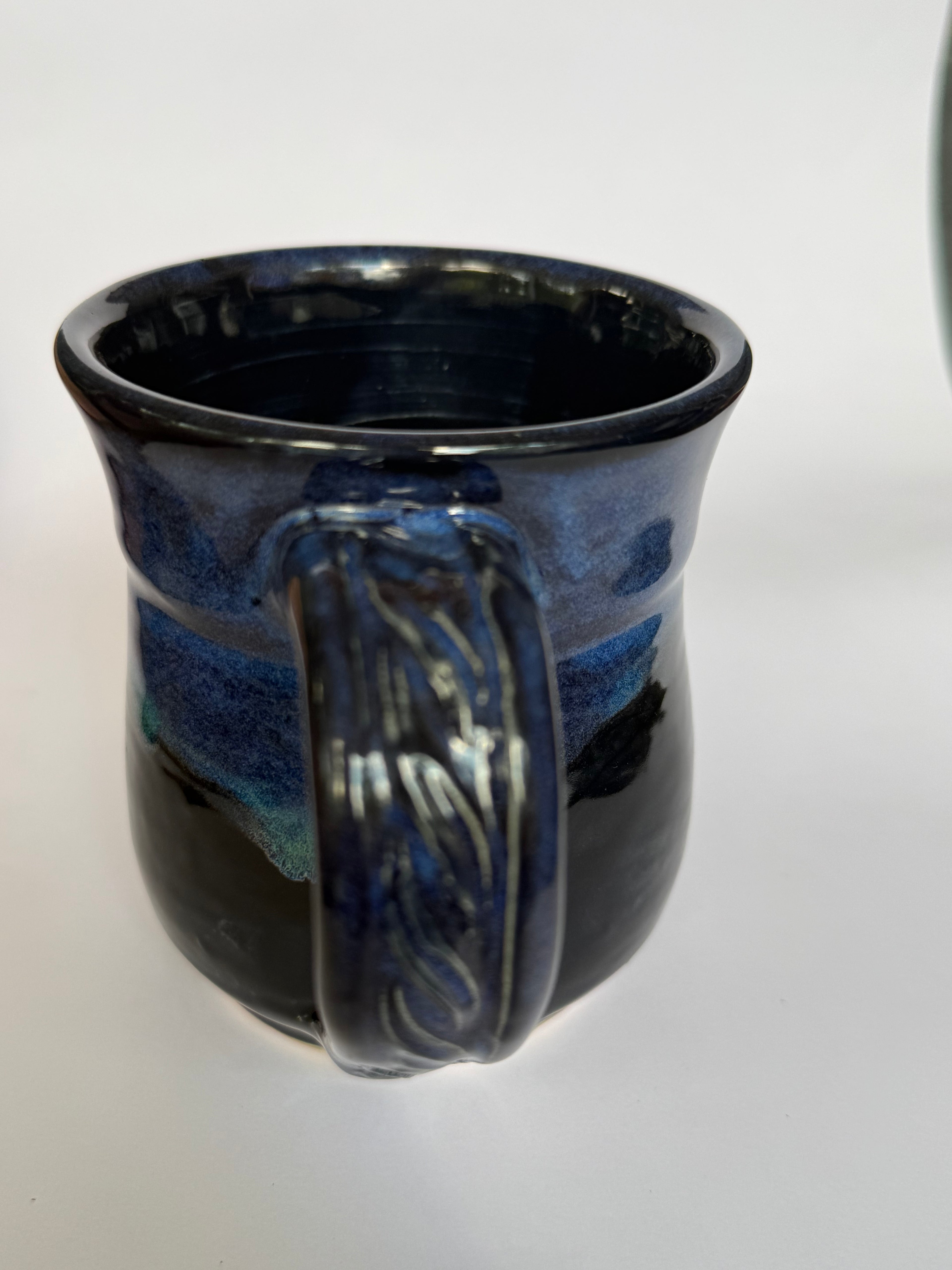 Midnight Aurora Mug — Handmade Stoneware in Glossy Black & Electric Blue and Green 10-12oz (Copy)